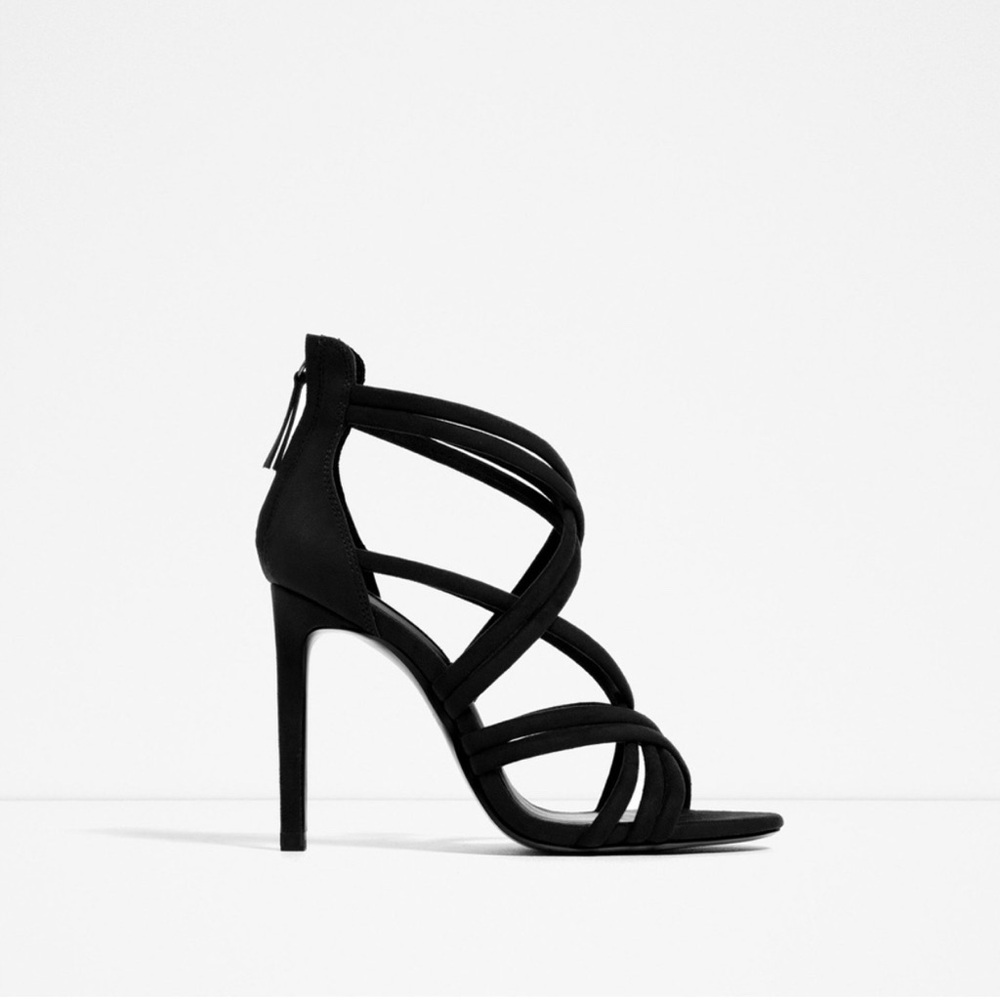 Strappy Zara Black High Heel Sandal w/Zip Back Size 9